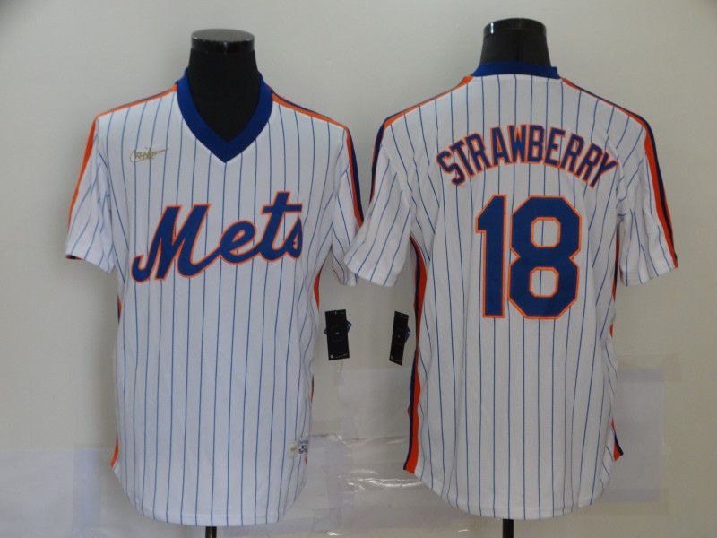 Men New York Mets #18 Strawberry White Throwback Nike MLB Jerseys